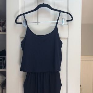Navy Blue Stretchy Jumpsuit with Pockets